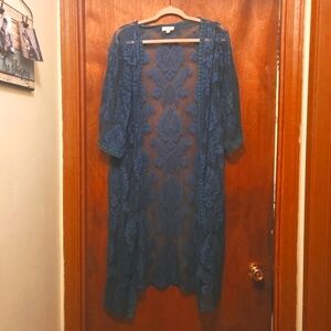 Umgee Deep Teal Maxi Lace Duster/ Cardigan Size Med/Lg
